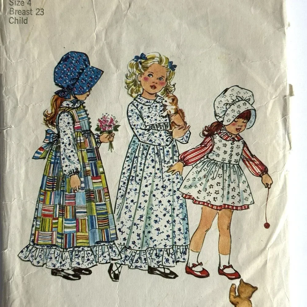 Simplicity 5996 Sewing Pattern Holly Hobbie Dress Pinafore Bonnet Sz 4 Vintage